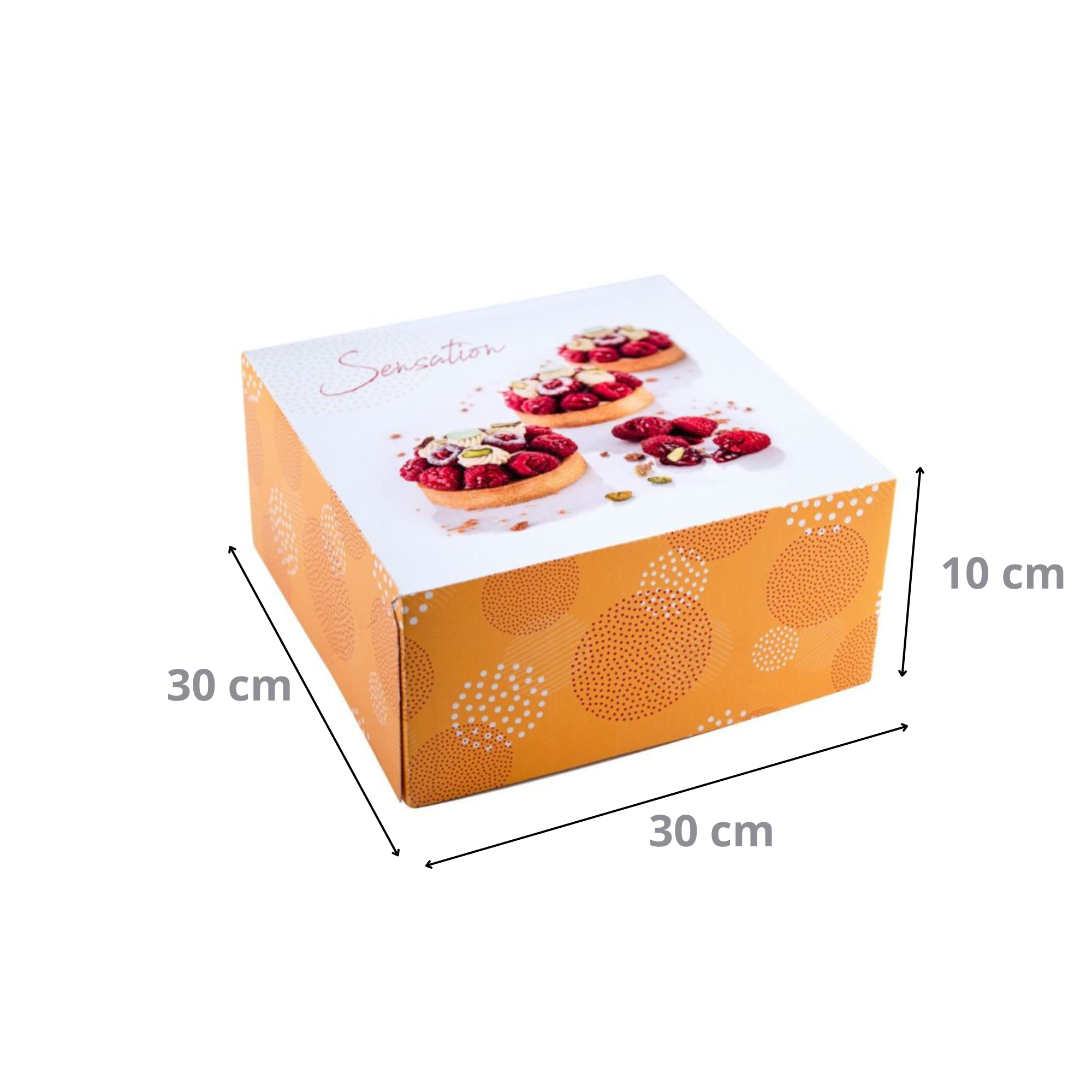 Boîte pâtissière blanche décorée en carton 30x30x10 cm